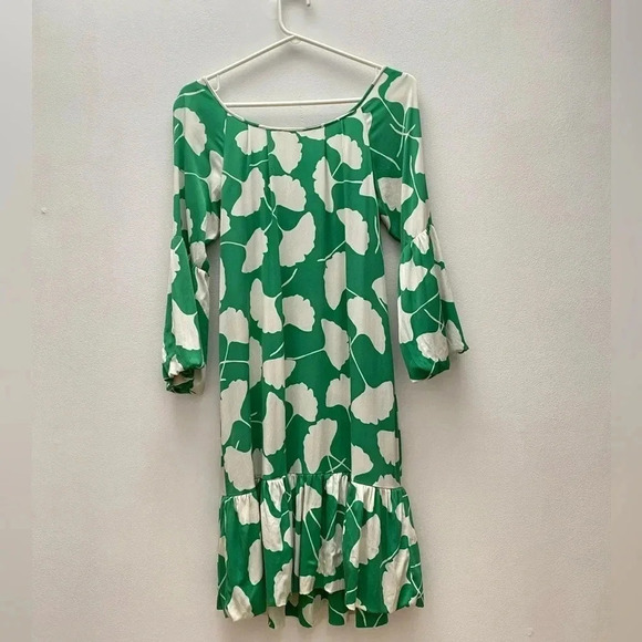 DVF - Green Ginko Print Silk Dress - Picture 7 of 10